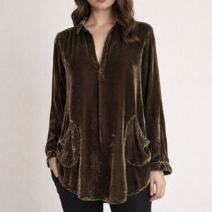 CP Shades Teton Tunic Size XS Brown Velvet Lagenlook Flowy Boho Top Made in USA